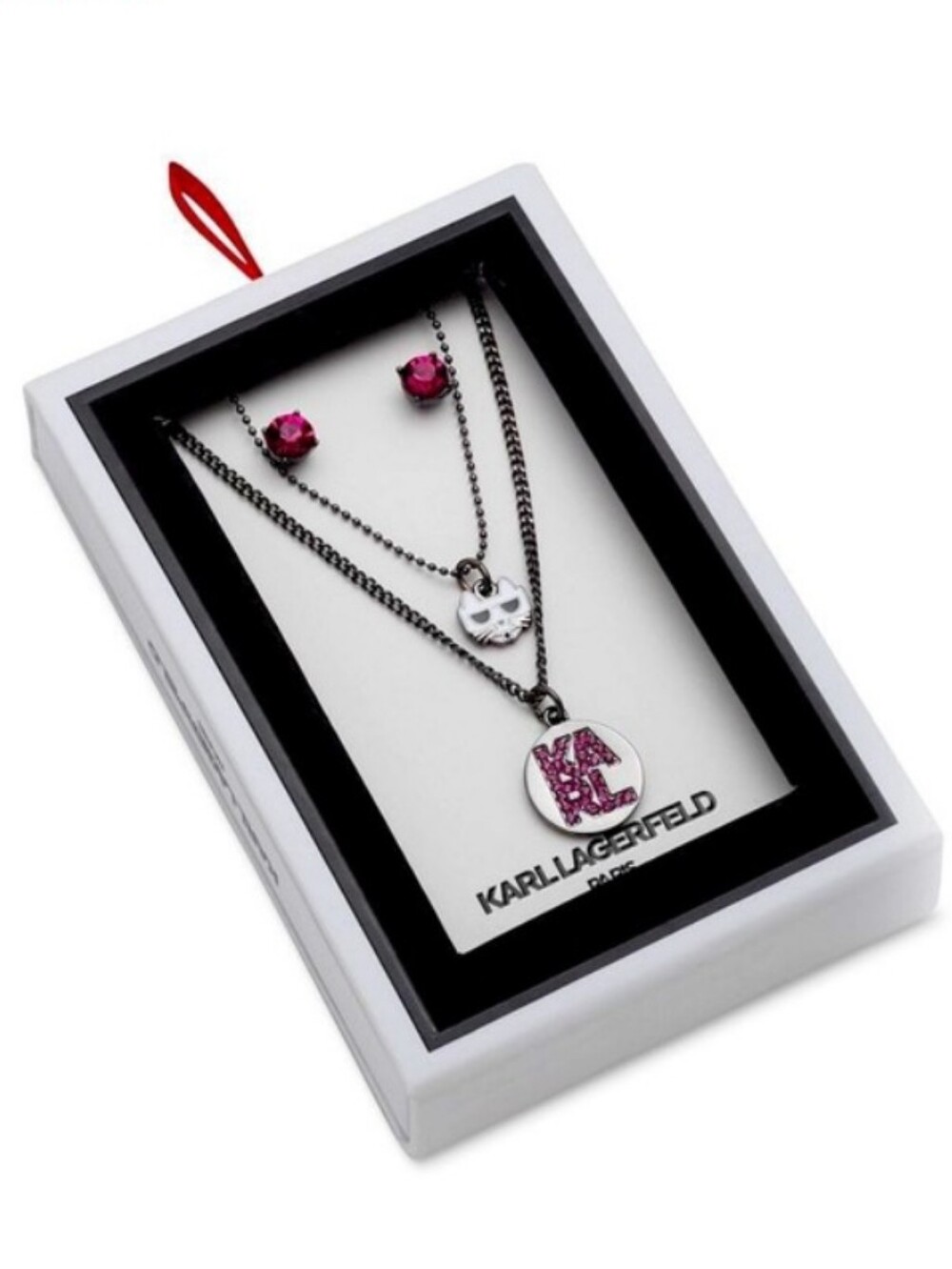 Karl Lagerfeld Pink Crystal 'Karl' Pendant Necklace & Stud Earring Set